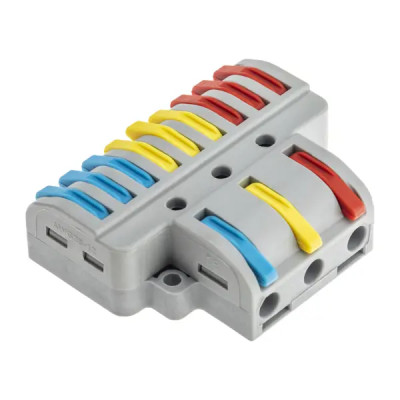 Клеммы разветвительные рычажковые Duwi СМК-539 PRO 3х9-проводные 4мм² серые 4шт 26663 5