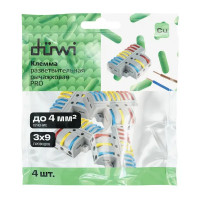 Клеммы разветвительные рычажковые Duwi СМК-539 PRO 3х9-проводные 4мм² серые 4шт 26663 5
