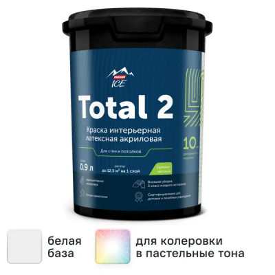 Краска для стен и потолков Parade Total 2 матовая цвет белый база А 0.9 л