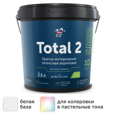 Краска для стен и потолков Parade Total 2 матовая цвет белый база А 2.5 л