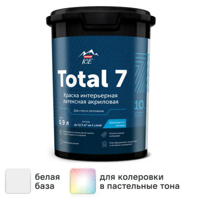 Краска для стен и потолков Parade Total 7 моющаяся шелковисто-матовая цвет белый база А 0.9 л