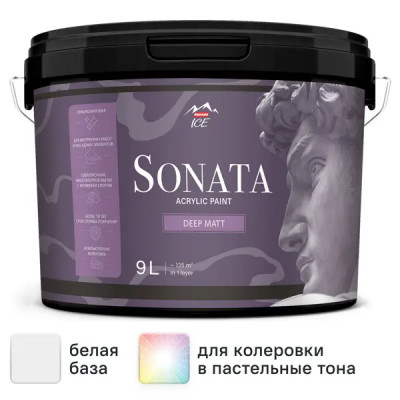 Краска для стен и потолков Parade Sonata Deep Matt моющаяся матовая цвет белый база А 9 л
