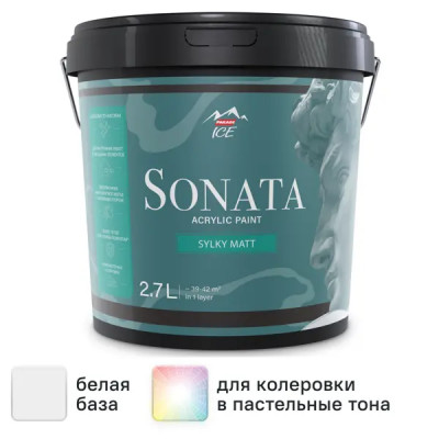 Краска для стен и потолков Parade Sonata Silky Matt моющаяся шелковисто-матовая цвет белый база А 2.7 л