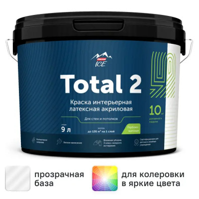 Краска для стен и потолков Parade Total 2 матовая прозрачная база С 9 л