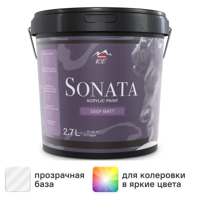 Краска для стен и потолков Parade Sonata Deep Matt моющаяся матовая прозрачная база С 2.7 л