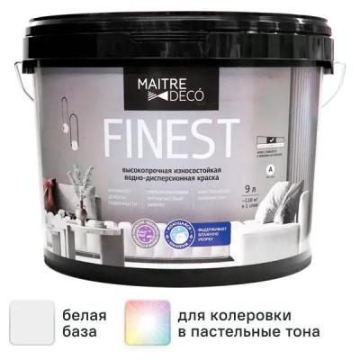 Краска для стен и потолков Maitre Deco Finest матовая белая база А 9 л