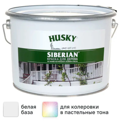 Краска для дерева Husky Siberian моющаяся полуматовая цвет белый 9 л