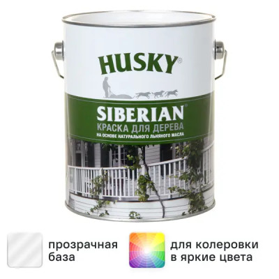 Краска для дерева Husky Siberian моющаяся полуматовая прозрачная 2.7 л