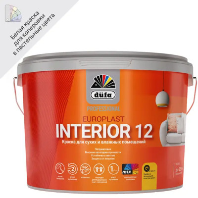 Краска для стен и потолков Dufa Europlast Interior 12 ВД Pro Б1 полуматовая цвет белый 2.5 л