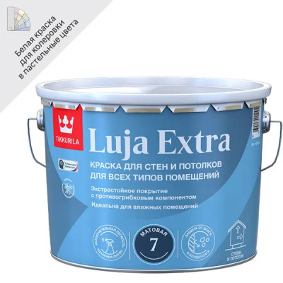 Краска для стен и потолков экстра-стойкая Tikkurila Luja Extra моющаяся матовая цвет белый база А 9 л