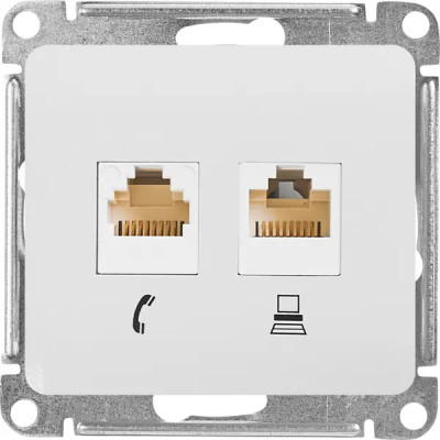 Розетка двойная встраиваемая Schneider Electric Glossa RJ11/RJ45 UTP cat 5e цвет белый