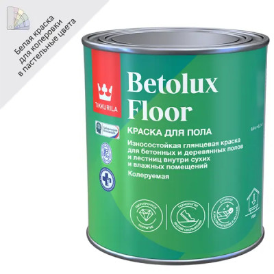 Краска для полов износостойкая Tikkurila Betolux Floor глянцевая цвет белый база A 0.9 л