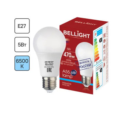 Лампа светодиодная Bellight Е27 220-240 В 5 Вт груша 470 лм холодный белый цвет света