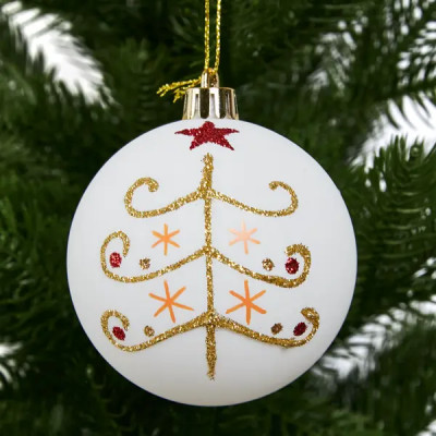 Елочное украшение Шар с узором Christmas ø7.8 см пластик цвет белый