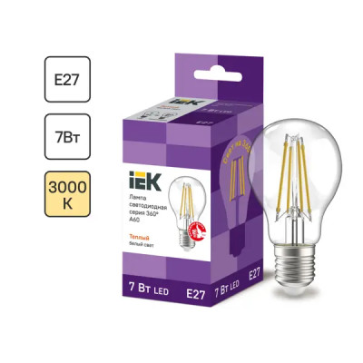 Лампа светодиодная IEK E27 175-250 В 7 Вт груша прозрачная 840 лм теплый белый свет