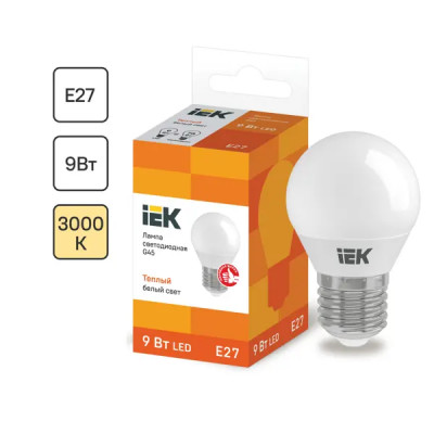Лампа светодиодная IEK E27 175-250 В 9 Вт шар матовая 810 лм теплый белый свет