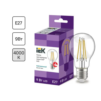 Лампа светодиодная IEK E27 175-250 В 9 Вт груша прозрачная 1080 лм нейтральный белый свет