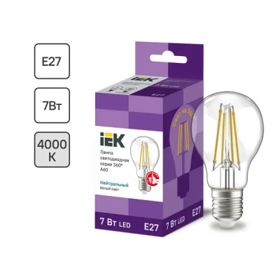 Лампа светодиодная IEK E27 175-250 В 7 Вт груша прозрачная 840 лм нейтральный белый свет
