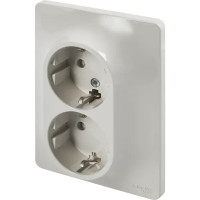 Розетка двойная встраиваемая Schneider Electric Glossa с заземлением со шторками в сборе цвет молочный