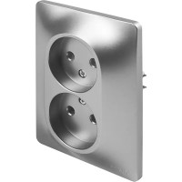 Розетка двойная встраиваемая Schneider Electric Glossa без заземления в сборе цвет алюминий