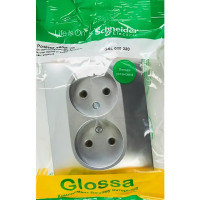 Розетка двойная встраиваемая Schneider Electric Glossa без заземления в сборе цвет алюминий
