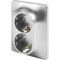 Розетка двойная встраиваемая Schneider Electric Glossa с заземлением со шторками в сборе цвет алюминий