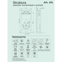 Комплект инсталляция с унитазом AM.PM Struktura IS70138.9S1700MB, с клавишей, безободковый, с микролифтом, цвет черный