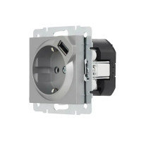 Розетка USB двойная встраиваемая Lezard Vesna 742-3588-181 с заземлением цвет платина
