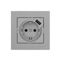 Розетка USB двойная встраиваемая Lezard Vesna 742-3588-181 с заземлением цвет платина
