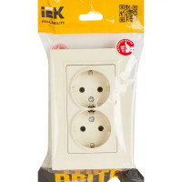 Розетка двойная встраиваемая IEK Brite РСш12-3-БрКр с заземлением со шторками цвет бежевый