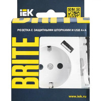 Розетка USB встраиваемая IEK Brite РЮш10-1-БрБ с заземлением цвет белый