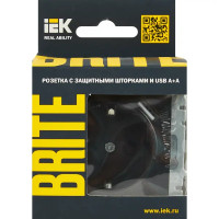 Розетка USB встраиваемая IEK Brite РЮш10-1-БрЧ с заземлением цвет черный