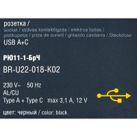 Розетка USB встраиваемая IEK Brite РЮ11-1-БрЧ цвет черный