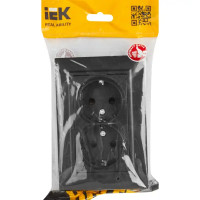 Розетка двойная встраиваемая IEK Brite РСш12-3-БрЧ с заземлением со шторками цвет черный