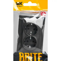 Розетка двойная встраиваемая IEK Brite РСш12-3-БрГ с заземлением со шторками цвет графит