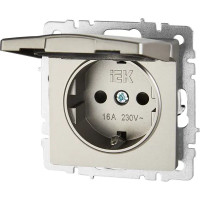 Розетка встраиваемая IEK Brite РСбш10-3-БрС с заземлением с крышкой и шторками цвет сталь