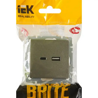 Розетка USB встраиваемая IEK Brite РЮ11-1-БрС цвет сталь