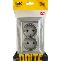Розетка двойная встраиваемая IEK Brite РС12-3-БрС с заземлением цвет сталь