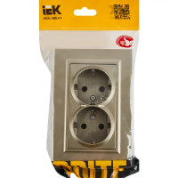 Розетка двойная встраиваемая IEK Brite РС12-3-БрШ с заземлением цвет шампань