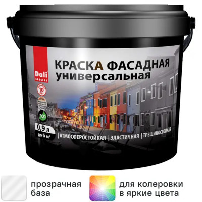Краска фасадная Dali Универсальная матовая прозрачная База С 0.9 л