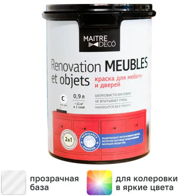 Краска для мебели Maitre Deco Renovation шелковисто-матовая прозрачная база С 0.9 л