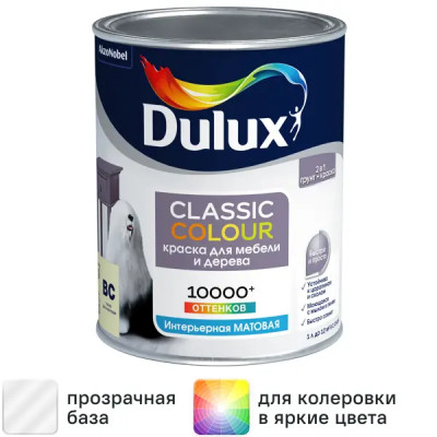 Краска для мебели и дерева Dulux Classic Colour моющаяся матовая бесцветный 0.9 л