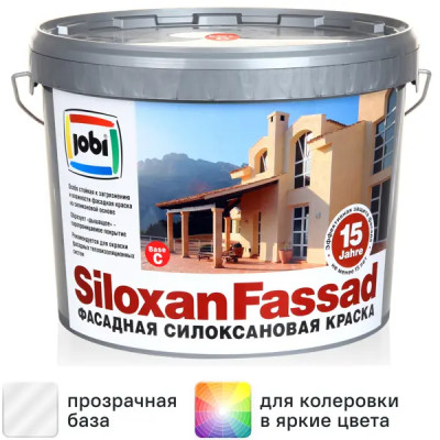 Краска фасадная Jobi Siloxanfassad матовая прозрачная база С 9 л