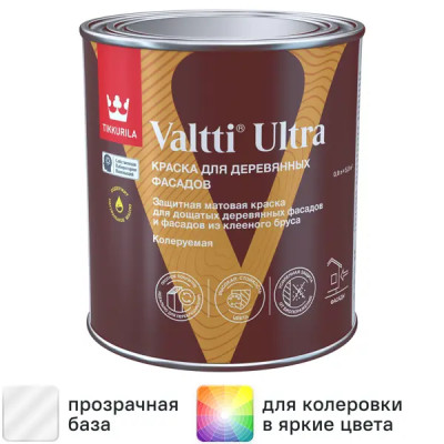 Краска для деревянных фасадов Tikkurila Valtti Ultra матовая прозрачная база С 0.9 л