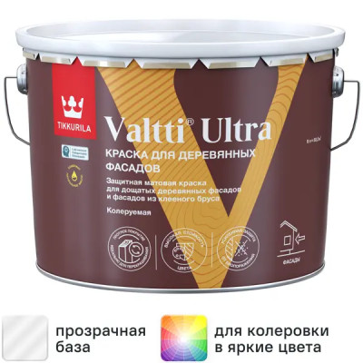Краска для деревянных фасадов Tikkurila Valtti Ultra матовая прозрачная база С 9 л