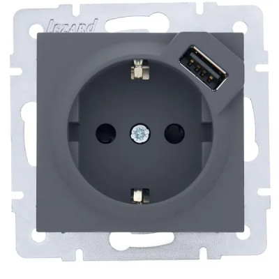 Розетка USB двойная встраиваемая Lezard Vesna 742-3488-181 с заземлением цвет графит