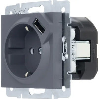 Розетка USB двойная встраиваемая Lezard Vesna 742-3488-181 с заземлением цвет графит