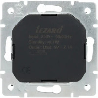 Розетка USB двойная встраиваемая Lezard Vesna 742-3488-181 с заземлением цвет графит