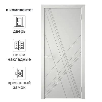 Дверь межкомнатная глухая с замком и петлями в комплекте Графика Х 60x200 см эмаль цвет светло-серый