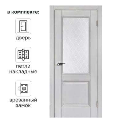 Дверь межкомнатная остекленная с замком и петлями в комплекте Палермо 60x200 см полипропилен цвет нардо грей